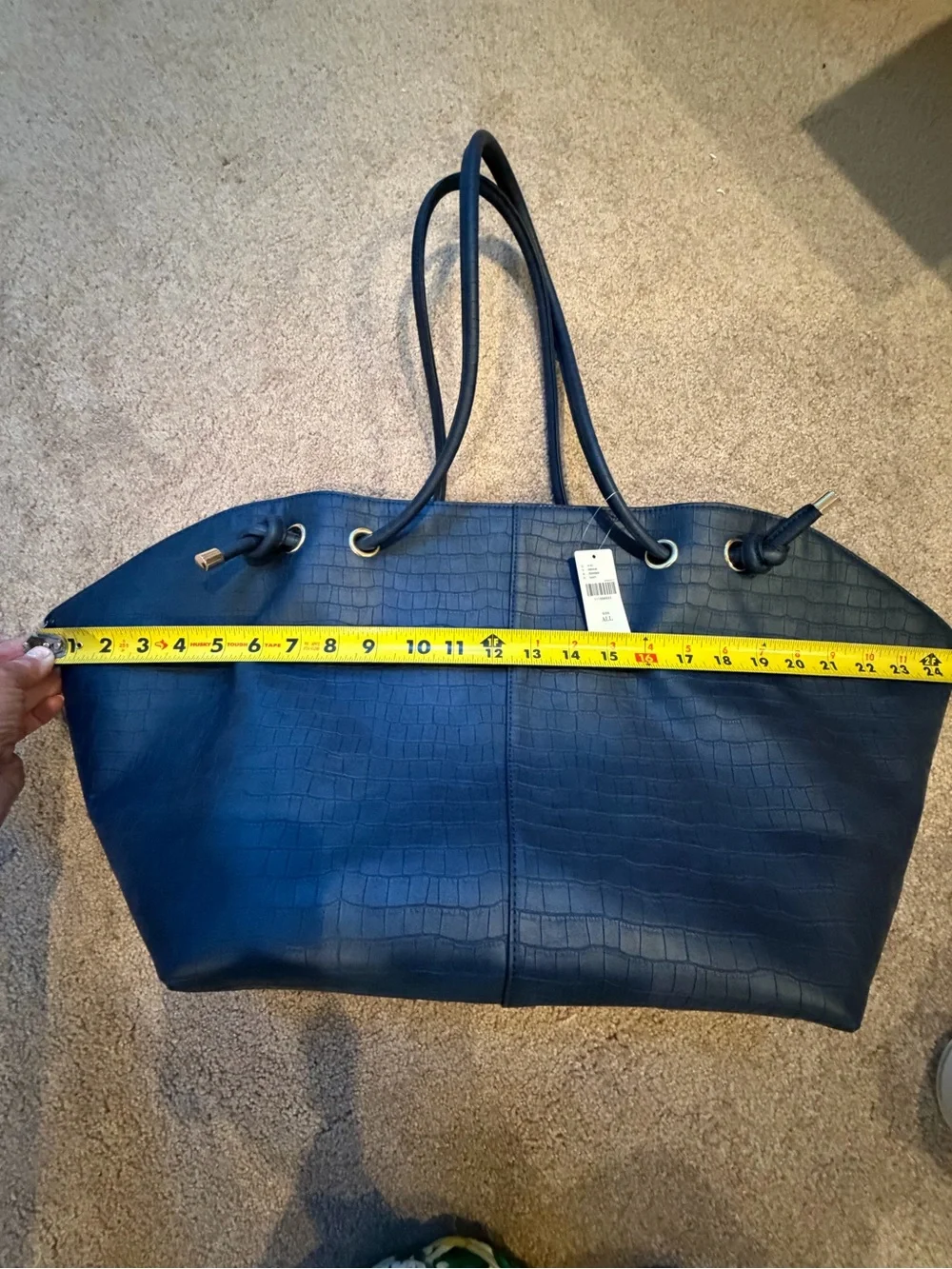 NWT new Anthropologie Maeve embossed croc tote bag navy blue huge